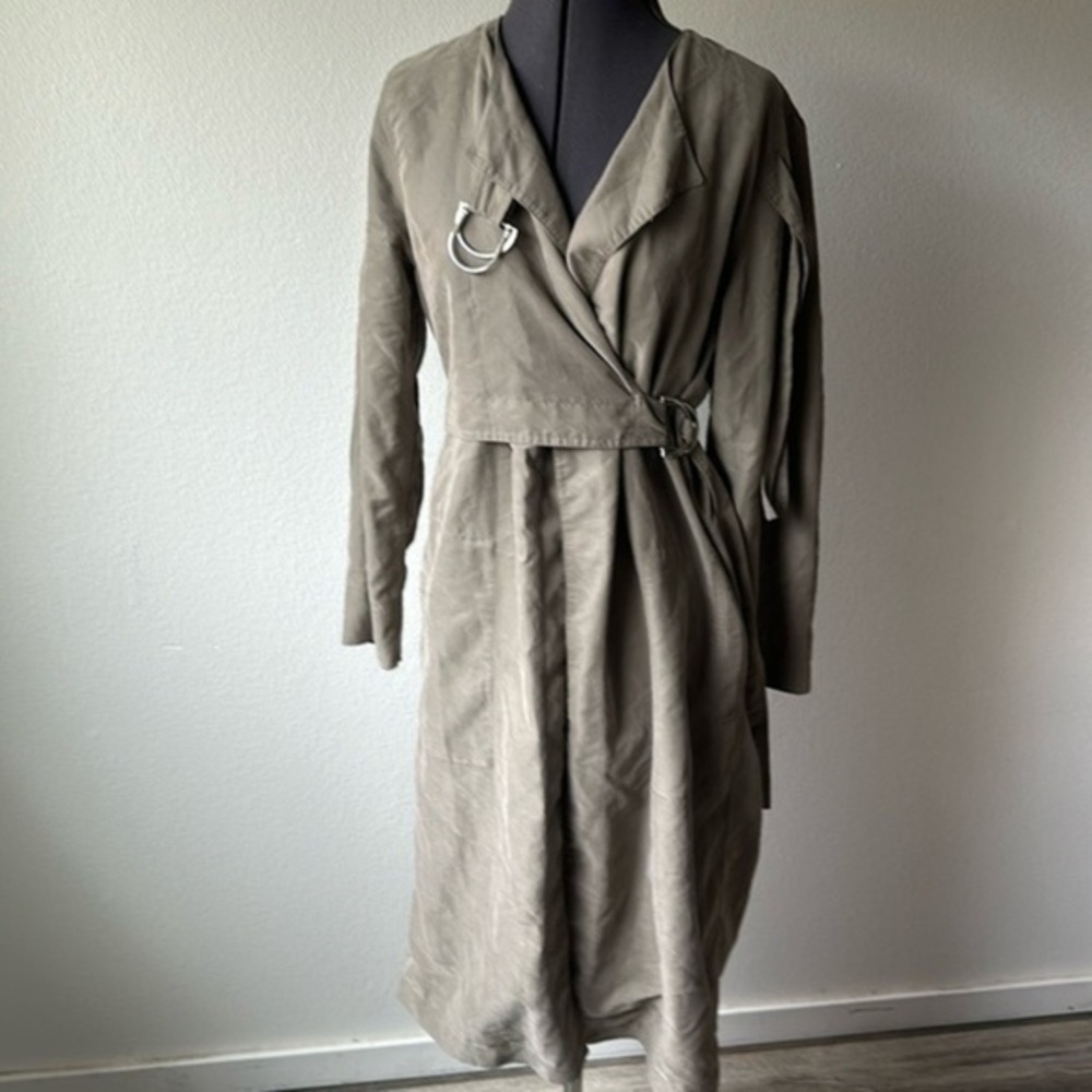 Zara Woman dress jacket silk light olive wrap around size Medium